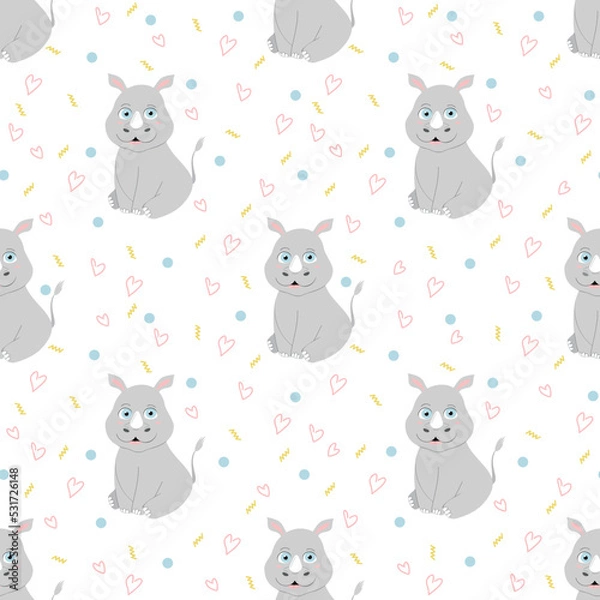 Fototapeta Vector seamless pattern with cute rhino. Colorful kids background. Vector illustration