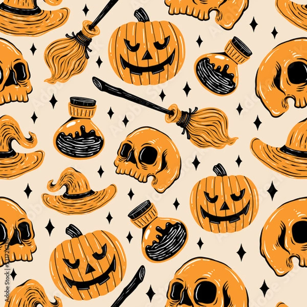 Obraz Hand drawn illustrations halloween pattern seamless