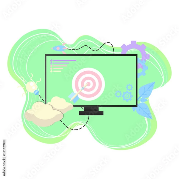 Fototapeta Business target illustration vector with pastel light color,arrow,break limit theme,cloud,Computer,target,and business icon.