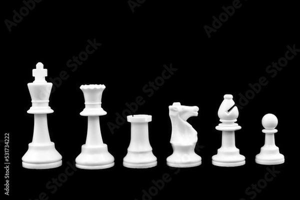 Obraz White chess pieces are isolated on a black background
