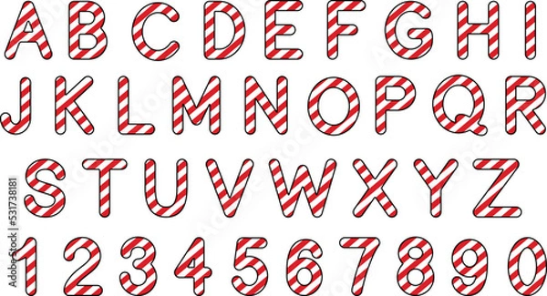 Fototapeta Candy Cane Striped Alphabet Letters and Numbers Graphic Set - Red