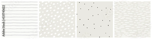 Obraz Neutral beige seamless pattern set with different spot and thin stripe designs. Bedding textile fabric print with subtle abstract dots on soft khaki background.