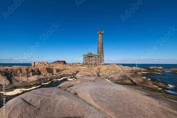 Fototapeta Bengtskär Lighthouse, summer view of Bengtskar island in Archipelago Sea, Finland, Kimitoön, Gulf of Finland sunny day
