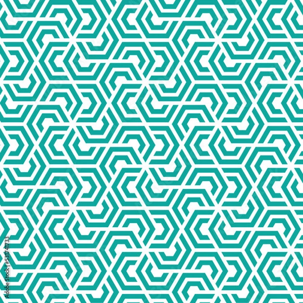 Obraz Rotation of maze hexagon pattern on white background. Colorful abstract art. Blue stripe hexagon on white backdrop.