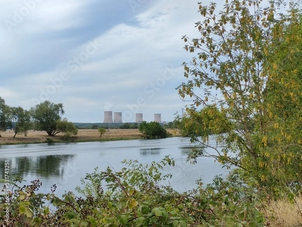 Obraz Landscape with nuclear plant 