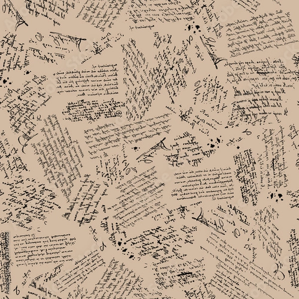 Fototapeta Hand drawn seamless background with handwritting script. Text pattern. 