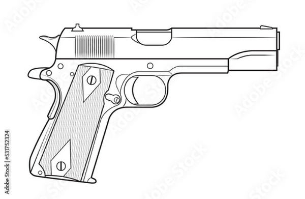 Obraz Vector illustration of the Colt 1911 automatic pistol with diamonds on the facings on the white background