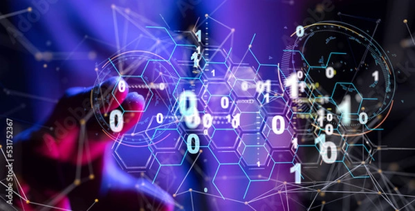 Obraz Neural network 3D illustration. Big data and cybersecurity