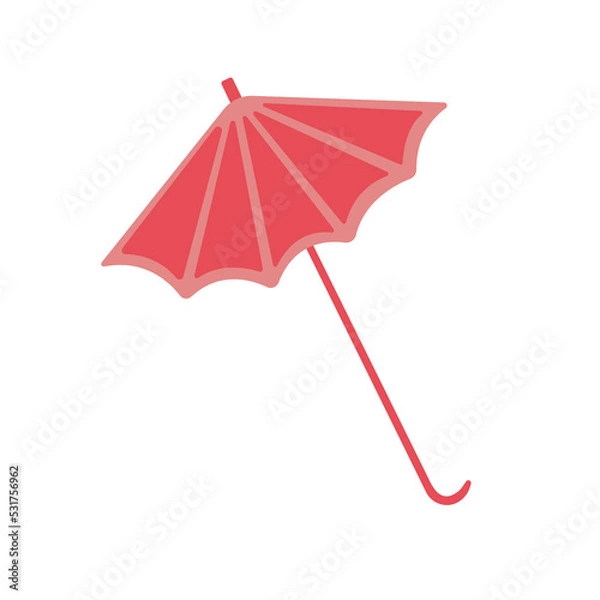 Fototapeta Red cartoon flat umbrella. Vector hand-drawn doodle illustration