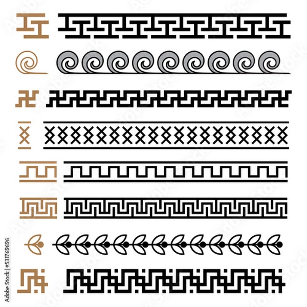 Obraz Greek motives vector symbols borders, frames set. Greek key elements collection
