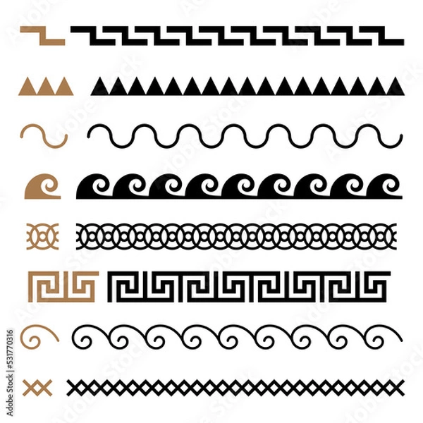 Fototapeta Greek motives vector symbols borders, frames set. Greek key elements collection