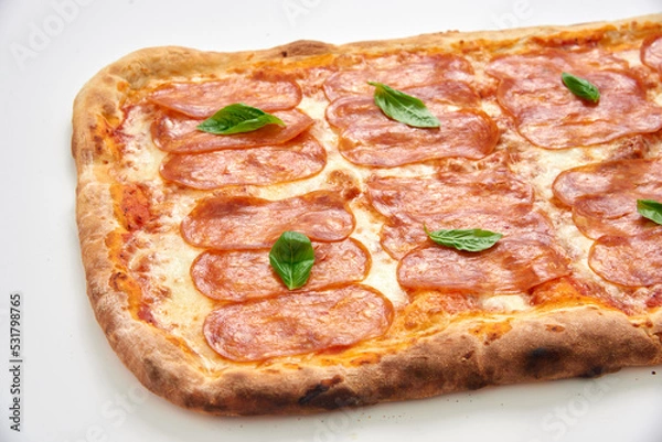 Obraz pizza with salami and tomatoes