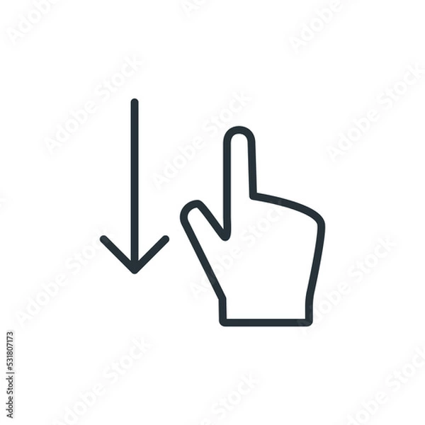 Fototapeta Touchscreen gesture line icon. Slide down arrow sign. Swipe action. Vector