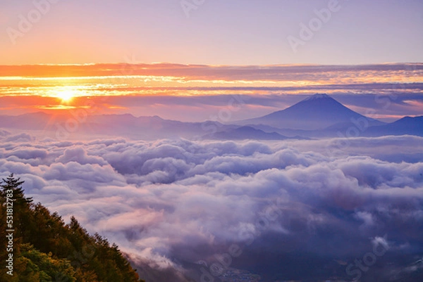 Fototapeta 雲海の富士山と日の出