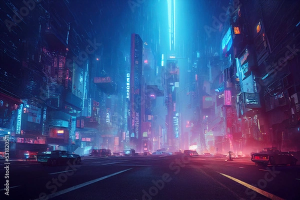 Obraz Cyberpunk city, futuristic scene illustration
