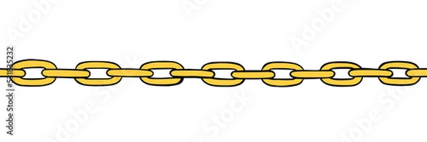 Fototapeta Golden chain seamless pattern. Handdrawn sketch of metal chain. Vector illustration isolated in white background