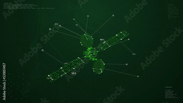 Obraz Satellite Model UI Screen. Space Object HUD Animation.
