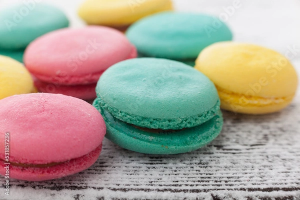 Obraz Tasty sweet macarons on a table.