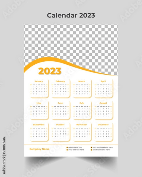 Fototapeta Monthly calendar for 2023 year. Vector layout of a wall calendar in a minimalist style. The week Starts on Sunday.