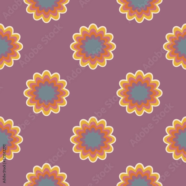 Fototapeta Hippie design elements. Aesthetics of the seventies, fun groovy seamless pattern. Crazy psychedelic mandala. Spiral graphic element.