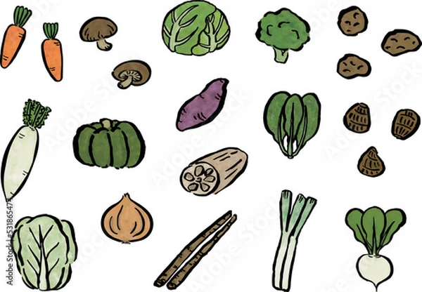 Obraz 筆で描いた、秋や冬の野菜セット