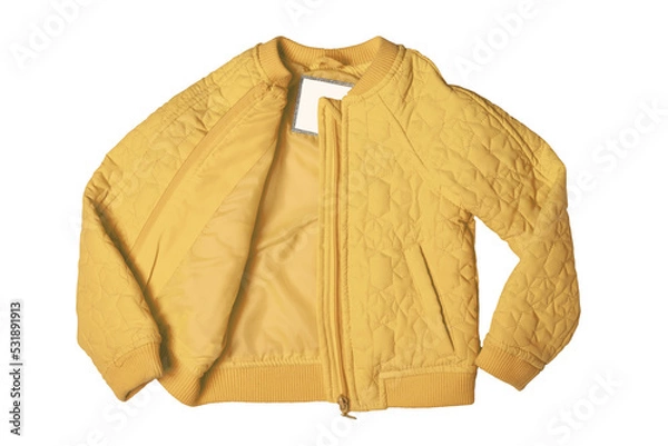 Obraz Childrens jacket for spring and autumn. Stylish red warm down jacket isolated on a white background. Child fashion.