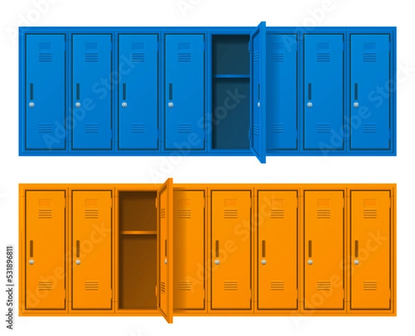 Fototapeta Realistic Detailed 3d Blue and Yellow School Gym Locker Set. Vector