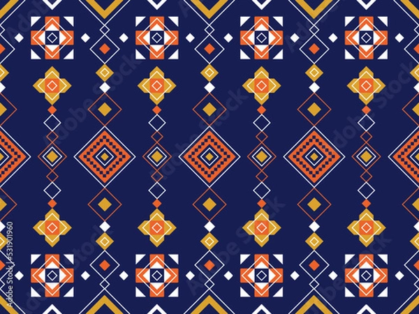 Fototapeta Abstract geometric tribal ethnic ikat folklore diamonds oriental seamless pattern traditional design for background,carpet,wallpaper,clothing,fabric,wrapping,print,batik,folk,knit vector illustration