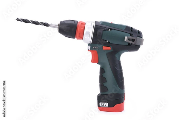 Fototapeta Cordless drill screwdriver isolated on white background.