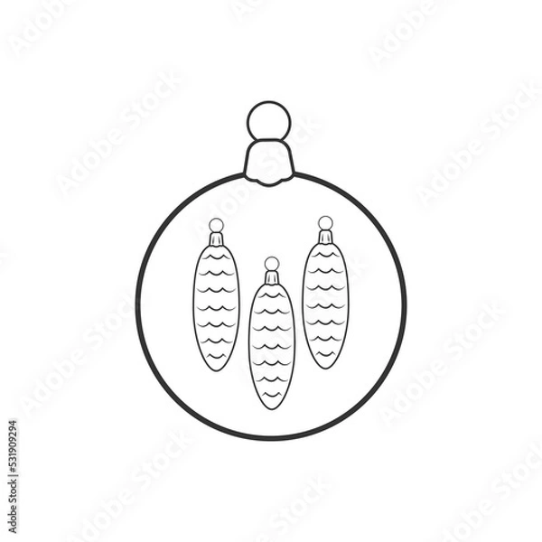 Fototapeta Vector icon of New Year decoration. Christmas tree ball and cones.