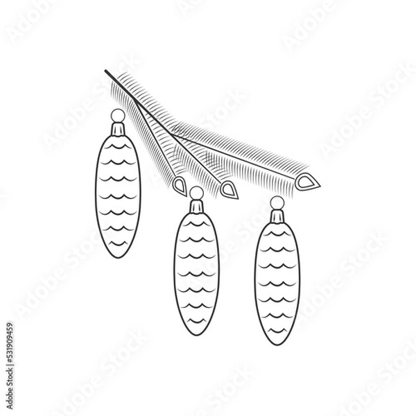 Fototapeta Vector icon of Christmas decorations. Cones on the Christmas tree.