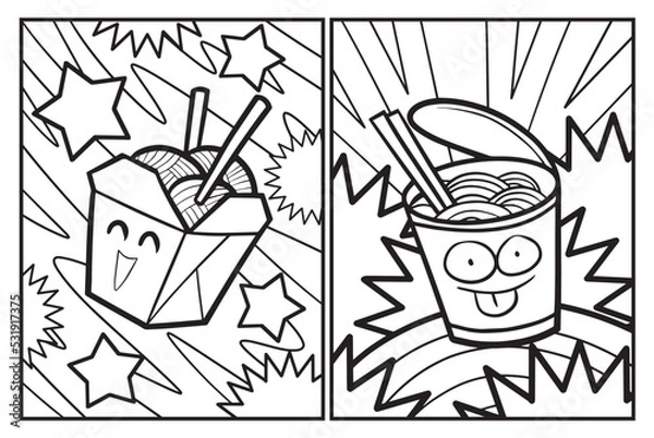 Fototapeta Cute instant noodle cartoon coloring pages