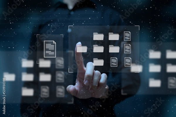 Obraz Document Management System DMS Online Document Database and automated processes to manage files, knowledge, and documents in an organization effectively with ERP, enterprise business technology.