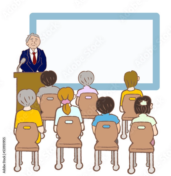 Fototapeta 保護者に対して説明会を行う校長先生のイラスト