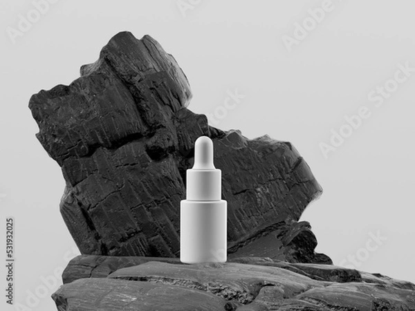 Fototapeta Cosmetic bottle mock up. Minimal box on rock.