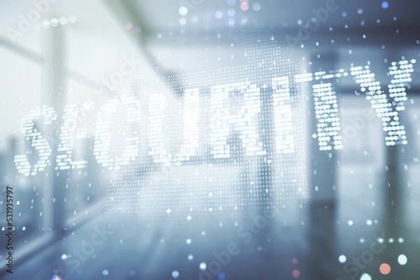 Obraz Virtual cyber security creative concept on abstract empty interior background. Double exposure