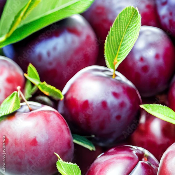 Fototapeta plums with leaves