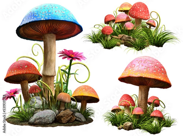 Obraz Fantasy mushroom groups 3D illustrations