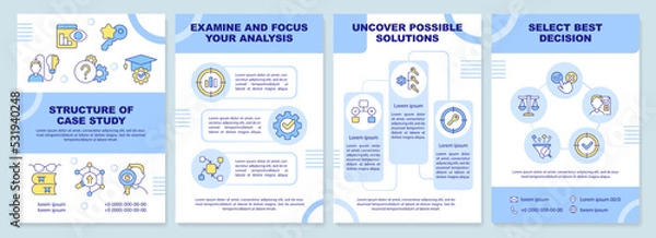 Obraz Structure of case study blue brochure template. Research. Leaflet design with linear icons. Editable 4 vector layouts for presentation, annual reports. Arial-Black, Myriad Pro-Regular fonts used