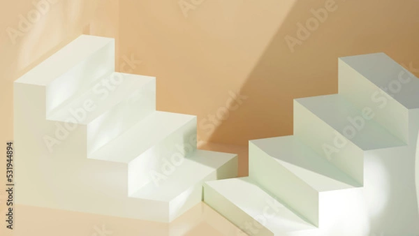 Fototapeta Product display podium with shadow nature leaves on Brown background. 3D rendering.