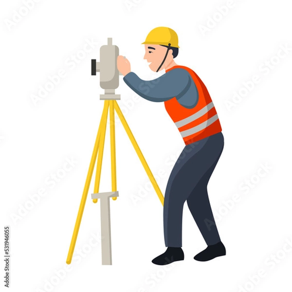 Fototapeta Engineer surveyor. Flat vector illustration