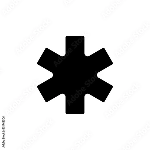 Fototapeta Star of life black glyph ui icon. Ambulance symbol. Emblem of medical services. User interface design. Silhouette symbol on white space. Solid pictogram for web, mobile. Isolated vector illustration