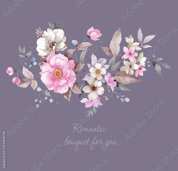 Fototapeta Greeting card with flowers, can be used as invitation card for wedding, birthday and other holiday and summer background