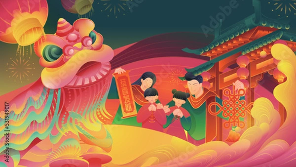 Obraz Chinese New Year family greeting creative illustration