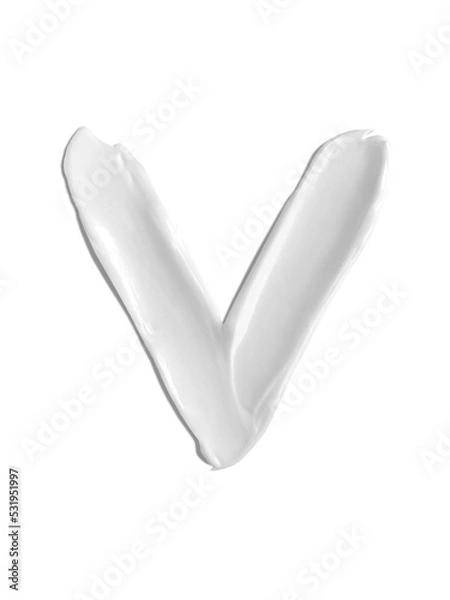 Obraz Alphabet Letter v, Cream moisturiser smudge texture smear letter written with white liquid beauty product