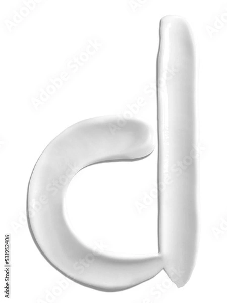 Obraz Alphabet Letter d, Cream moisturiser smudge texture smear letter written with white liquid beauty product