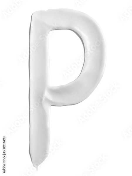 Obraz Alphabet Letter p, Cream moisturiser smudge texture smear letter written with white liquid beauty product