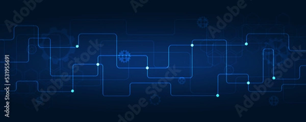 Fototapeta Technology background.Circuit board with the light dark blue.