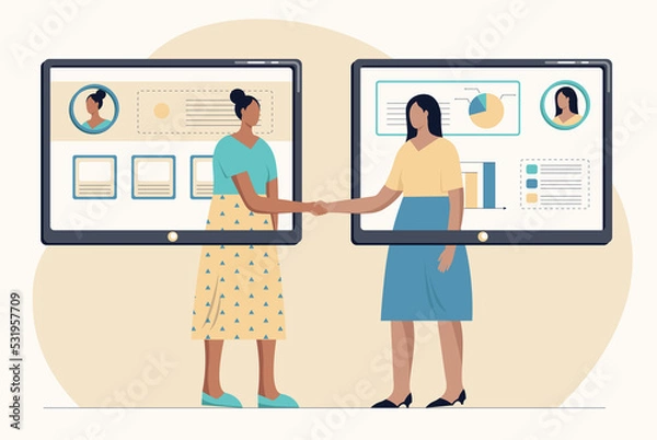 Fototapeta Иллюстрация в плоском стиле об онлайн-сотрудничестве