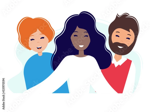 Obraz World smile day. Smiling people together. Template for banner, postcard, card, invitation. Illustration in flat style.